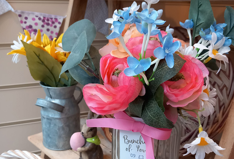 Faux flowers for sale in our Trowbridge Charity Shop 